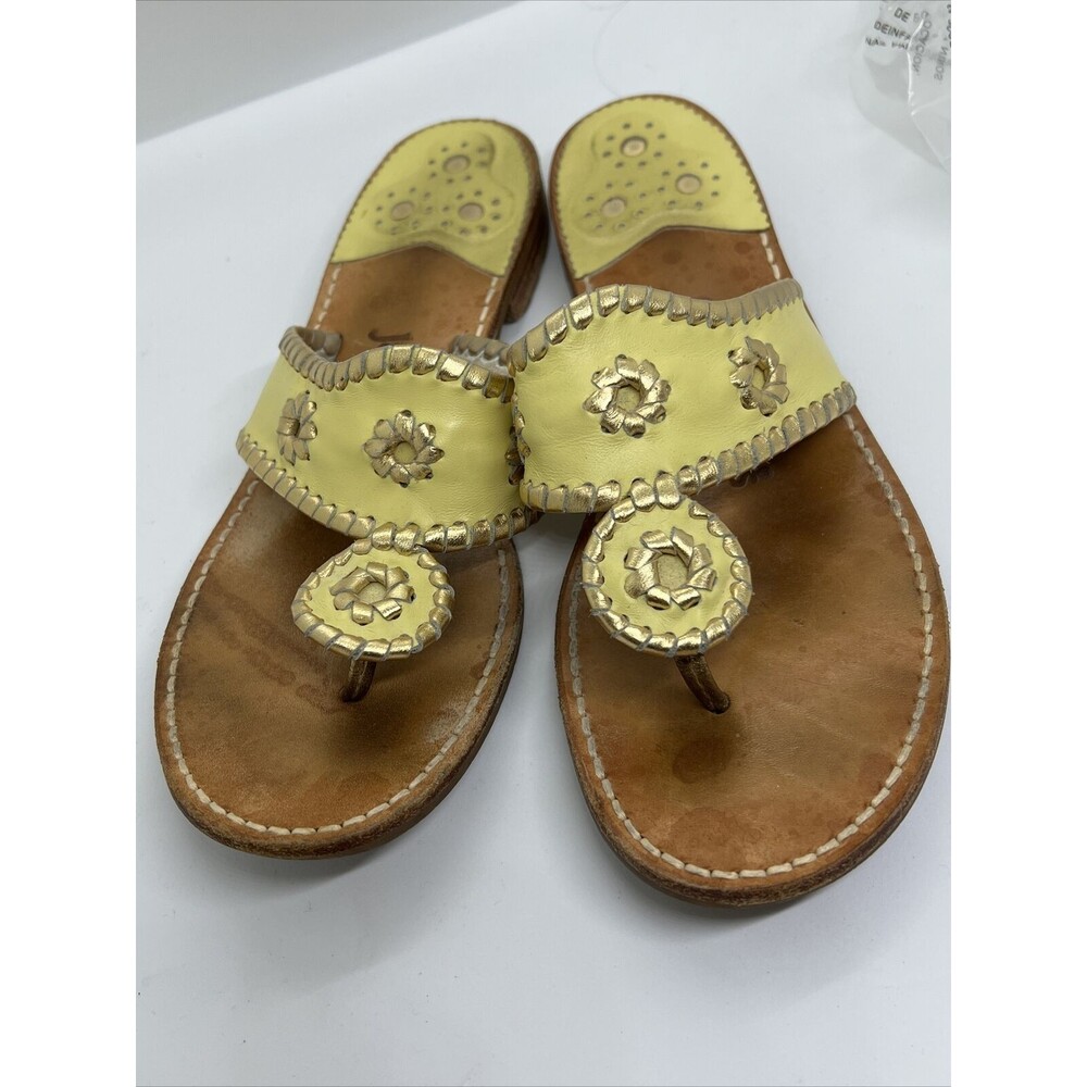 Jack Rogers Hampton Sandals 9 M Green with Gold Trim Gold Leather Gently Used